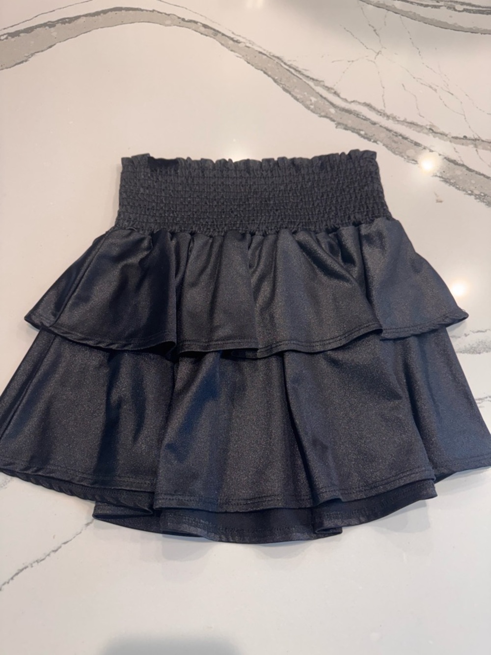 NEW Pixie Lane Girls Tiered Ruffle Smocked Skirt Size 9/10 in Black Liquid